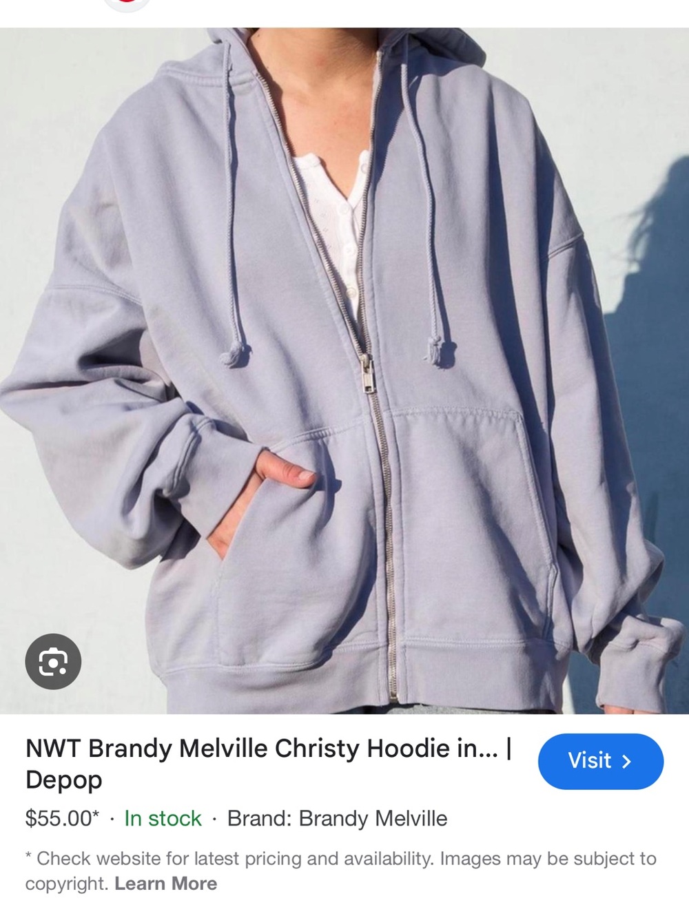 Brandy Melville Light Purple Zip-Up Hoodie